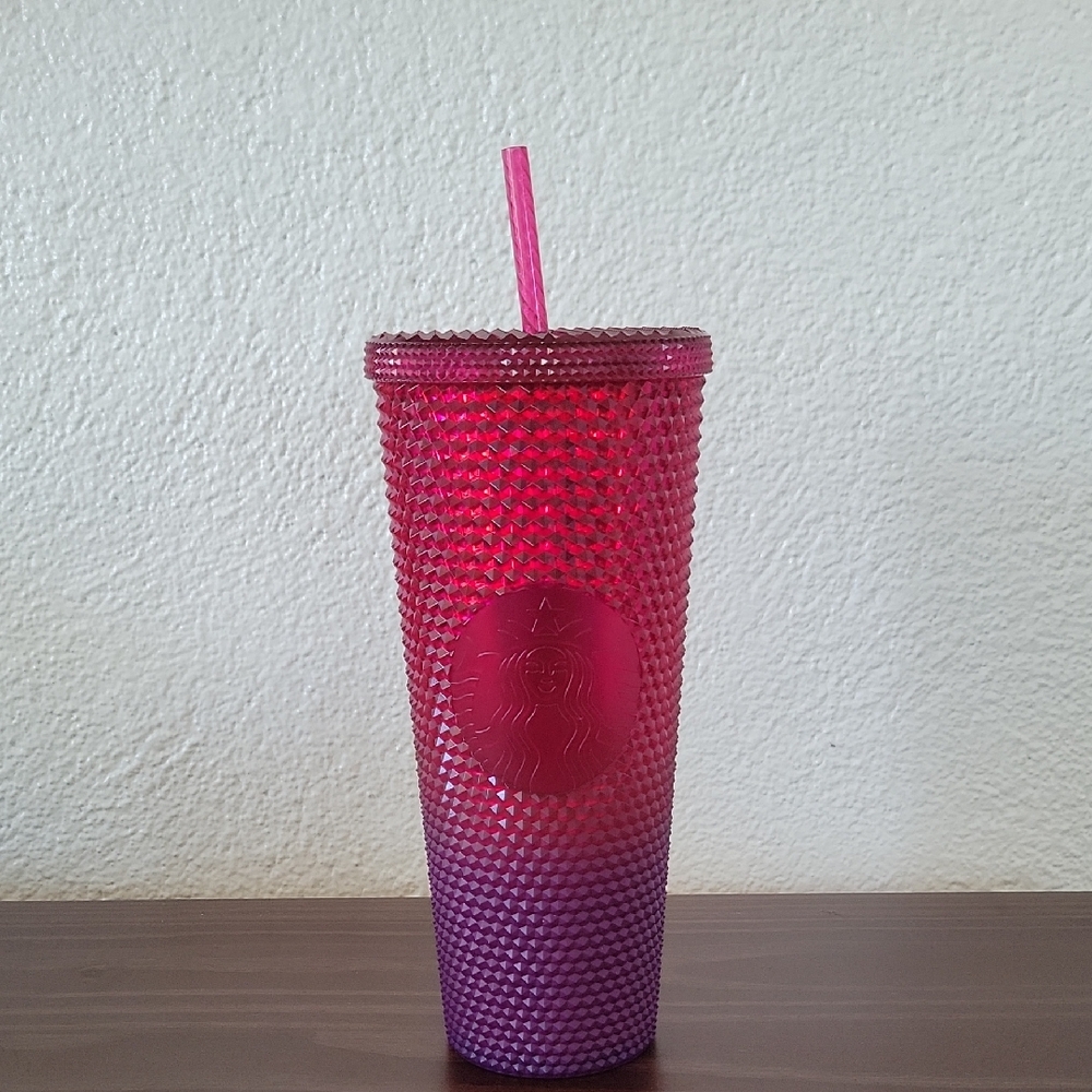 Gradient Pink and Purple Tumbler with Straw
